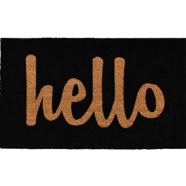 Doormats-Kirkland's Home Black And Natural Coir Hello Doormat, 36X24 In. Black/Tan