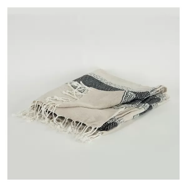 Blankets & Throws-Kirkland's Home Black And Natural Colorblock Chevron Throw Black/Tan