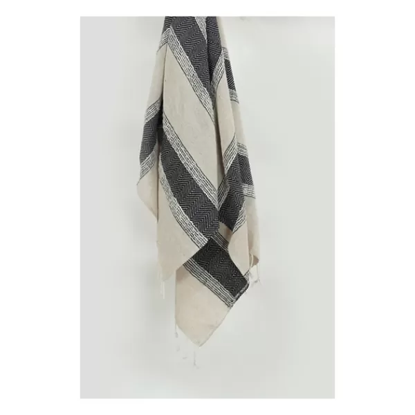 Blankets & Throws-Kirkland's Home Black And Natural Colorblock Chevron Throw Black/Tan