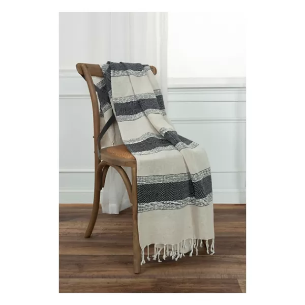 Blankets & Throws-Kirkland's Home Black And Natural Colorblock Chevron Throw Black/Tan