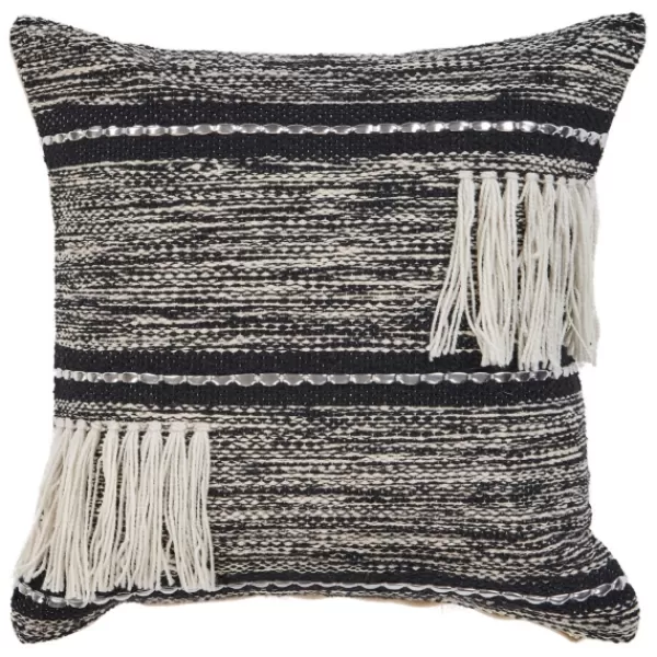 Pillows-Kirkland's Home Black And Natural Mingled Texture Pillow Black/Ivory