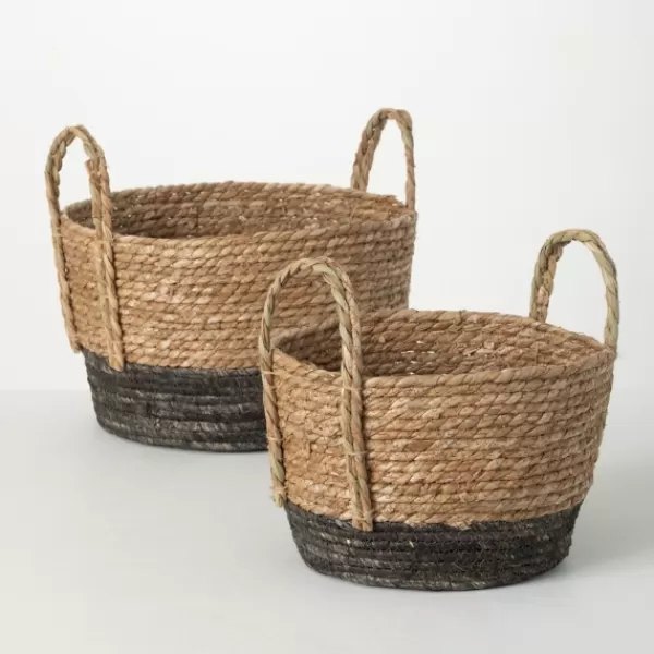 Baskets & Boxes-Kirkland's Home Black And Natural Rattan Woven Baskets, Set Of 2 Tan/Black