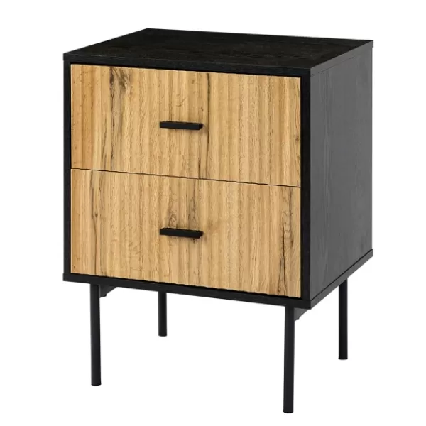 Nightstands-Kirkland's Home Black And Natural Wood 2-Drawer Nightstand