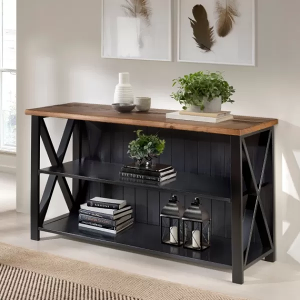 Console Tables-Kirkland's Home Black And Rustic Oak Wood Farmhouse Console Table Black/Brown