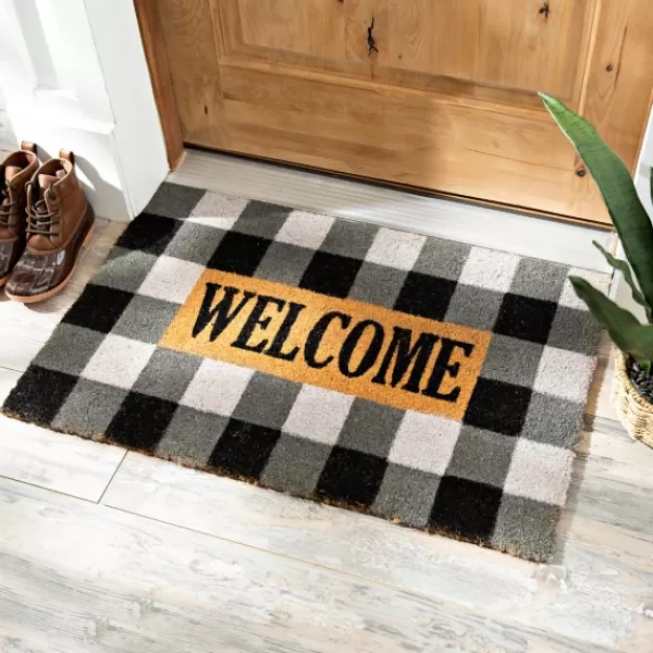 Doormats-Kirkland's Home Black And White Buffalo Check Doormat Black/White/Tan