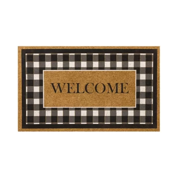 Doormats-Kirkland's Home Black And White Buffalo Check Welcome Doormat Black/White