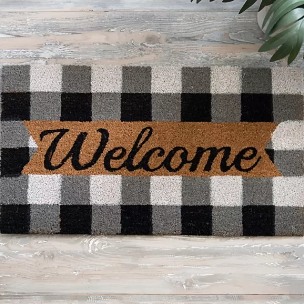 Doormats-Kirkland's Home Black And White Buffalo Check Welcome Mat Black/White