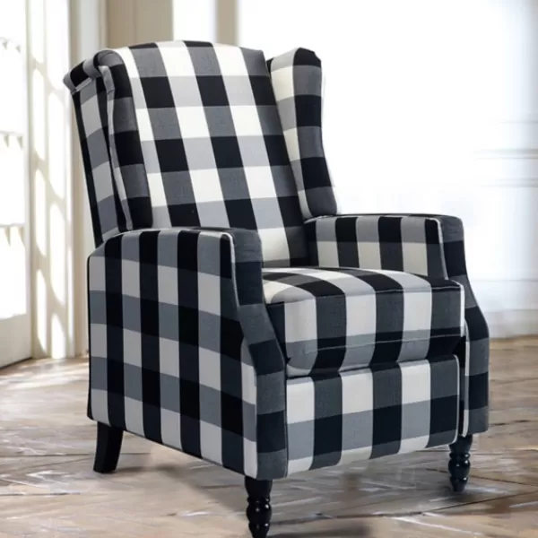 Accent Chairs-Kirkland's Home Black And White Buffalo Check Wingback Recliner Black/White