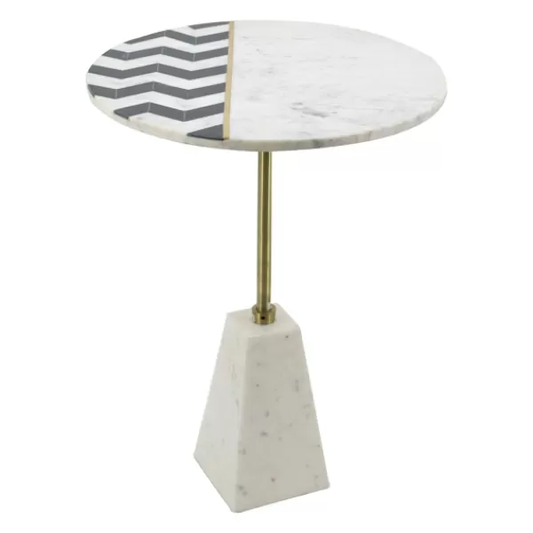 Accent & End Tables-Kirkland's Home Black And White Chevron Marble Accent Table