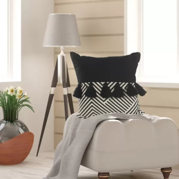 Pillows-Kirkland's Home Black And White Chevron Pillow With Tassels Black/White