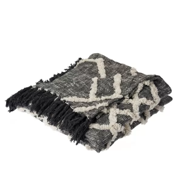 Blankets & Throws-Kirkland's Home Black And White Cotton Geometric Tufted Throw Black/White