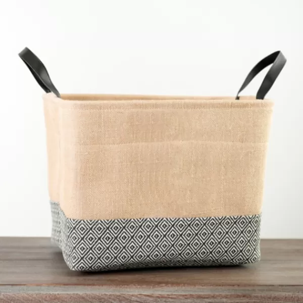 Baskets & Boxes-Kirkland's Home Black And White Diamond Jute Storage Bin Tan/Black