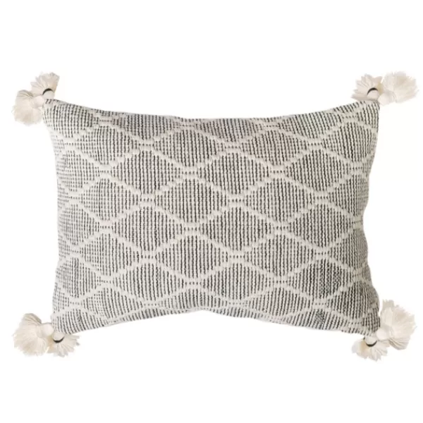 Pillows-Kirkland's Home Black And White Diamond Woven Lumbar Pillow White/Black