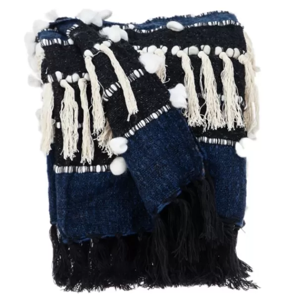 Blankets & Throws-Kirkland's Home Black And White Eclectic Woven Throw With Tassels Black/White