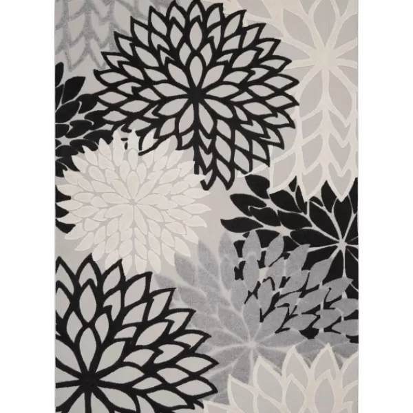 Outdoor Rugs-Kirkland's Home Black And White Floral Outdoor Area Rug, 7X10 Black/White