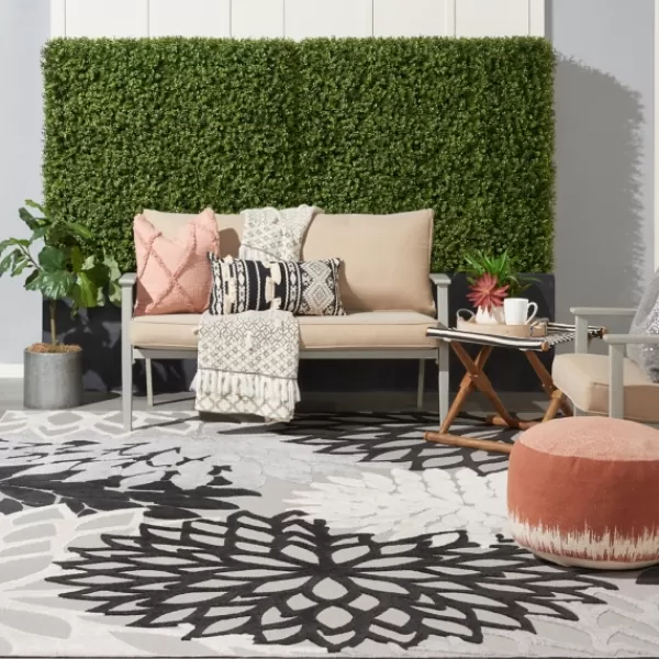 Outdoor Rugs-Kirkland's Home Black And White Floral Outdoor Area Rug, 7X10 Black/White