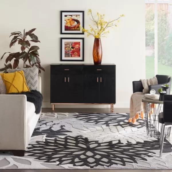 Outdoor Rugs-Kirkland's Home Black And White Floral Outdoor Area Rug, 7X10 Black/White