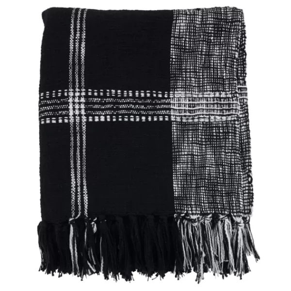 Blankets & Throws-Kirkland's Home Black And White Plaid Fringed Throw Black/White