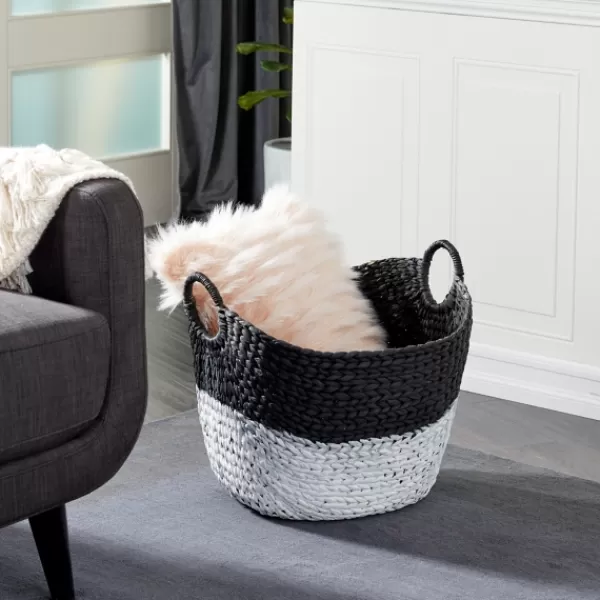 Baskets & Boxes-Kirkland's Home Black And White Seagrass Ring Handle Basket White/Black