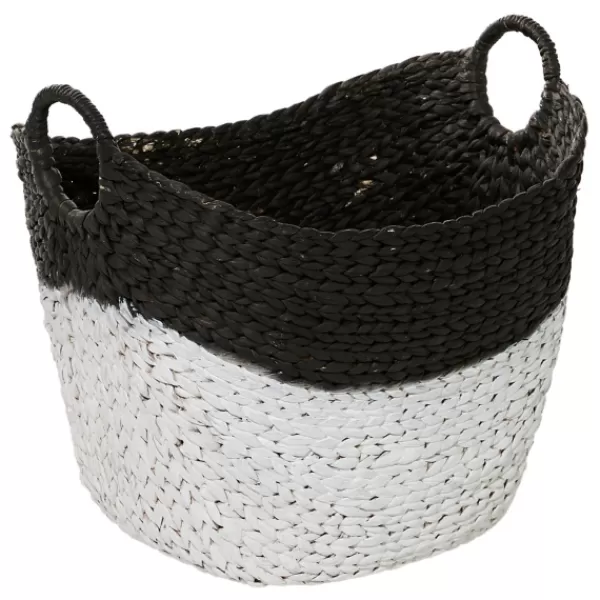 Baskets & Boxes-Kirkland's Home Black And White Seagrass Ring Handle Basket White/Black