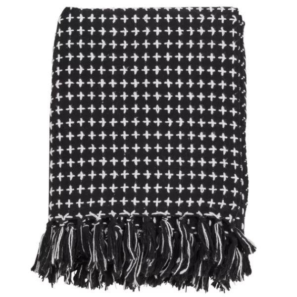 Blankets & Throws-Kirkland's Home Black And White Stitched Cotton Throw Black/White