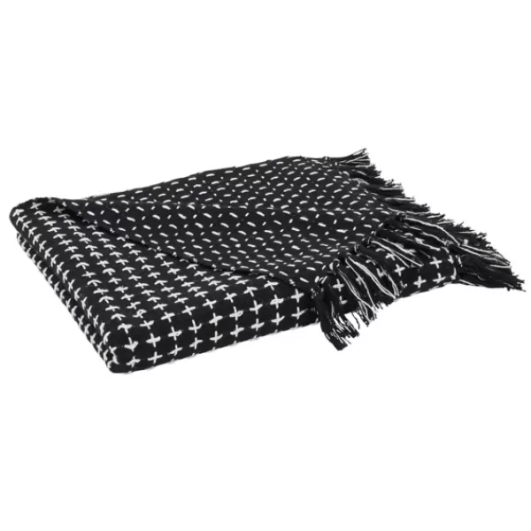 Blankets & Throws-Kirkland's Home Black And White Stitched Cotton Throw Black/White