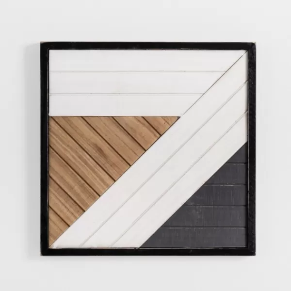 Wall Plaques-Kirkland's Home Black And White Striped Abstract Wall Plaque Black/White/Brown