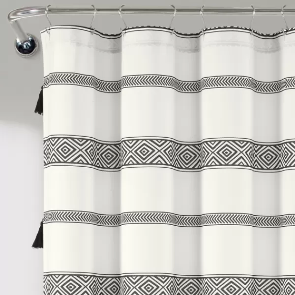 Shower Curtains-Kirkland's Home Black And White Striped Boho Shower Curtain Blue/White