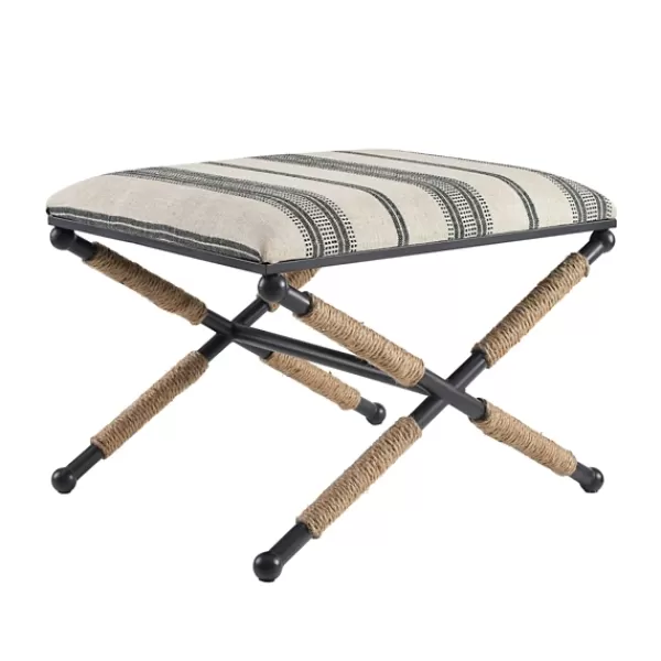 Benches & Ottomans-Kirkland's Home Black And White Striped Upholstered Ottoman Black/White