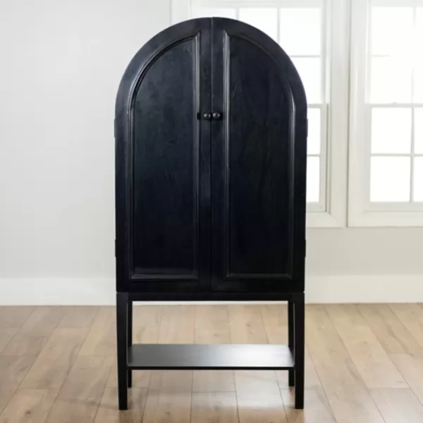 Cabinets & Sideboards-Kirkland's Home Black Arch Wood Bar Cabinet