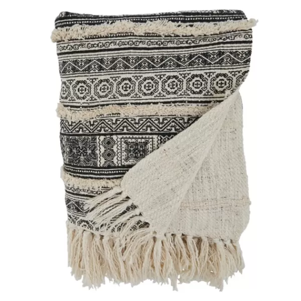 Blankets & Throws-Kirkland's Home Black Beige Block Print Throw Blanket Black/Tan