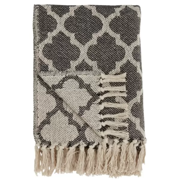 Blankets & Throws-Kirkland's Home Black Beige Fringe Geometric Throw Blanket Black/Tan