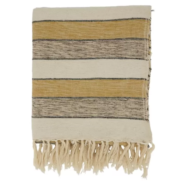 Blankets & Throws-Kirkland's Home Black Beige With Fringe Throw Blanket Yellow