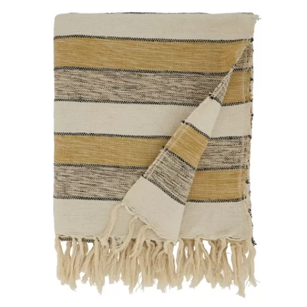 Blankets & Throws-Kirkland's Home Black Beige With Fringe Throw Blanket Yellow