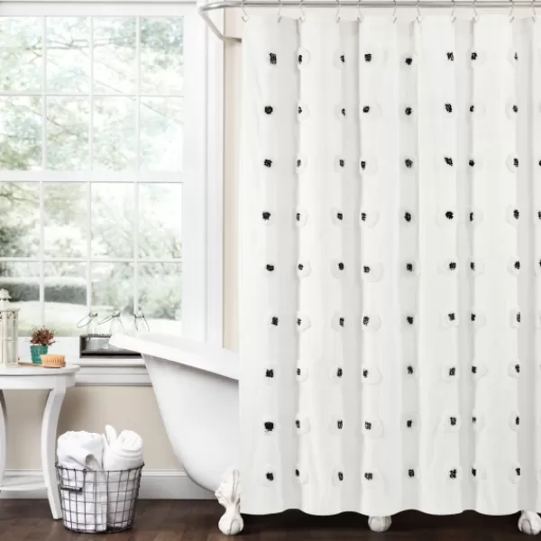 Shower Curtains-Kirkland's Home Black Boho Tufted Circles Shower Curtain Black/White