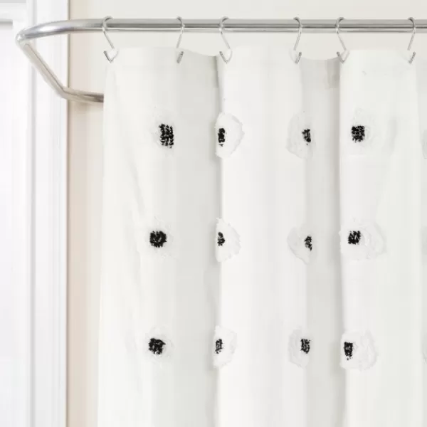 Shower Curtains-Kirkland's Home Black Boho Tufted Circles Shower Curtain Black/White