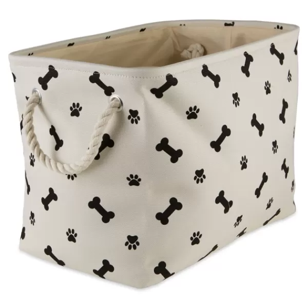 Baskets & Boxes-Kirkland's Home Black Bone And Paw Print Rectangle Pet Basket Black/White