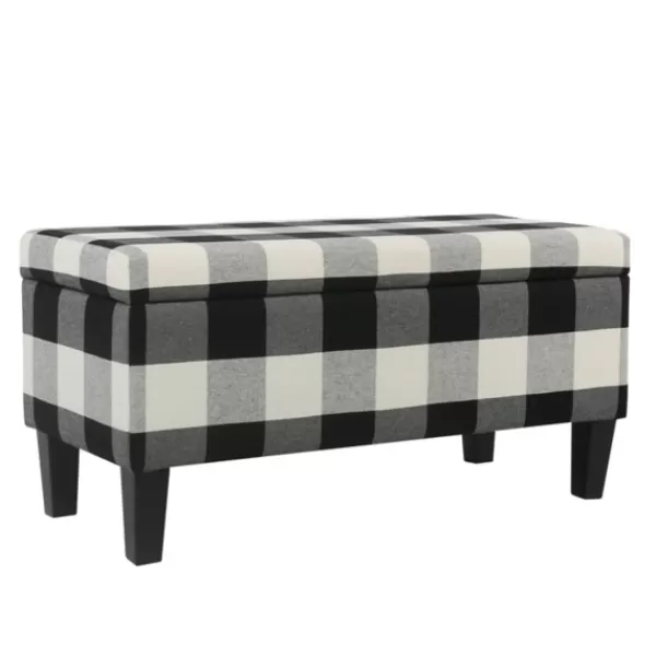 Benches & Ottomans-Kirkland's Home Black Buffalo Check Storage Bench Black/White