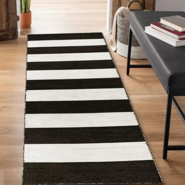 Outdoor Rugs-Kirkland's Home Black Cabana Stripe Indoor/Outdoor Runner, 2X8 Black/White