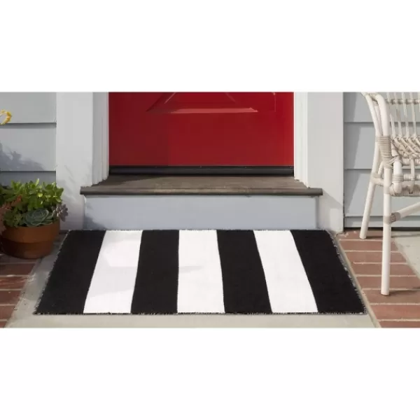 Outdoor Rugs-Kirkland's Home Black Cabana Stripe Indoor/Outdoor Scatter Rug Black/White