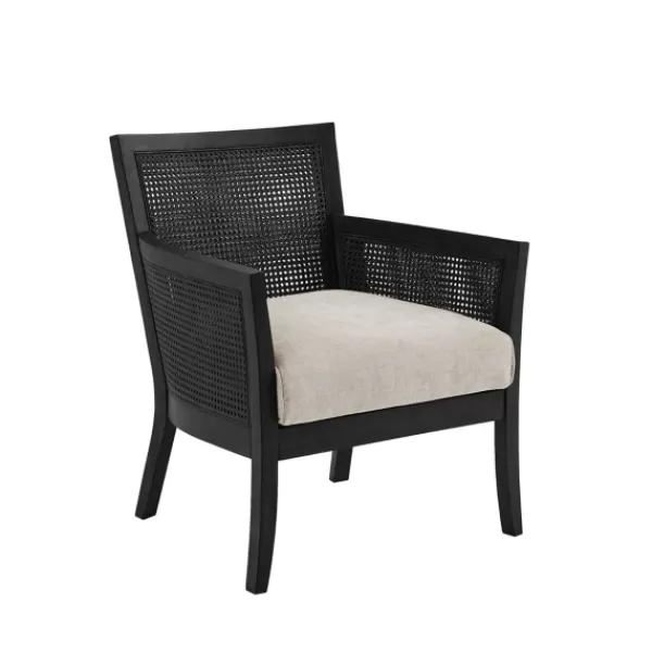 Accent Chairs-Kirkland's Home Black Cane Cushioned Accent Chair Gray