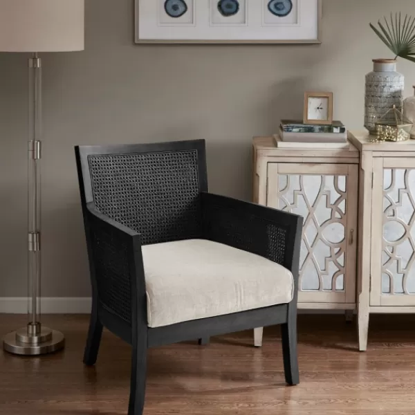 Accent Chairs-Kirkland's Home Black Cane Cushioned Accent Chair Gray