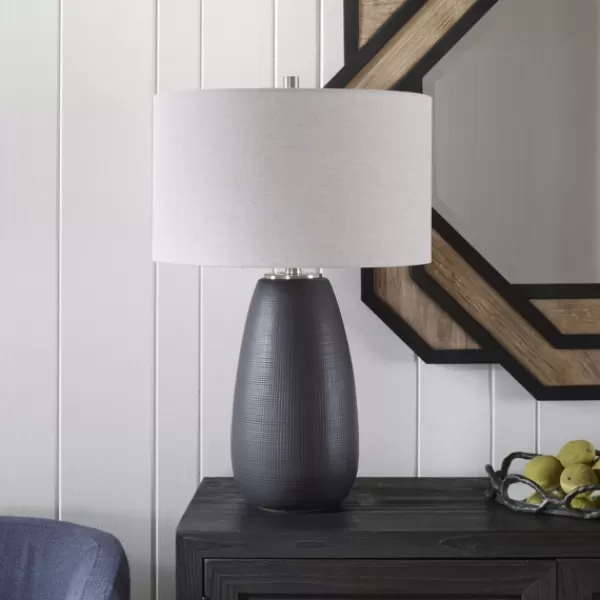 Table Lamps-Kirkland's Home Black Ceramic Gridline Table Lamp Gray