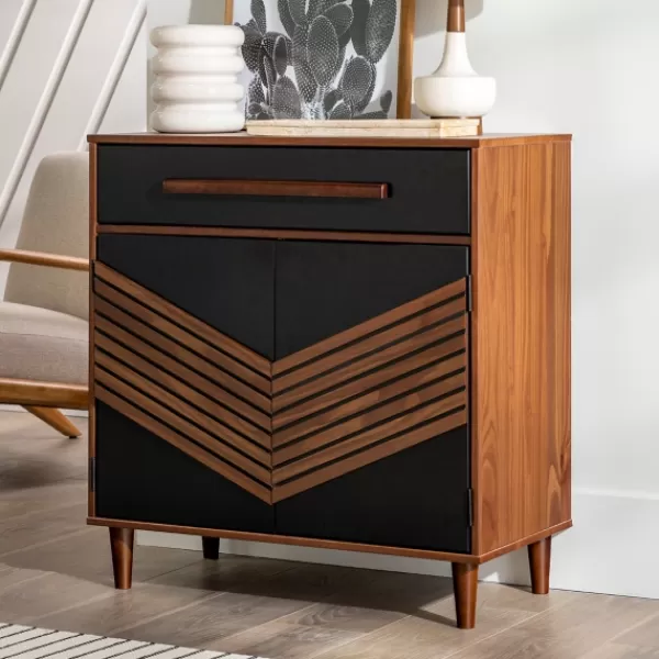 Cabinets & Sideboards-Kirkland's Home Black Chevron Wood Single Drawer Cabinet