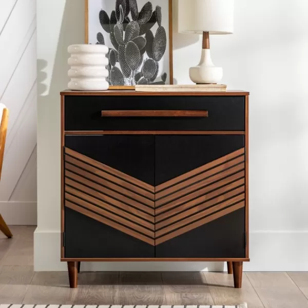 Cabinets & Sideboards-Kirkland's Home Black Chevron Wood Single Drawer Cabinet