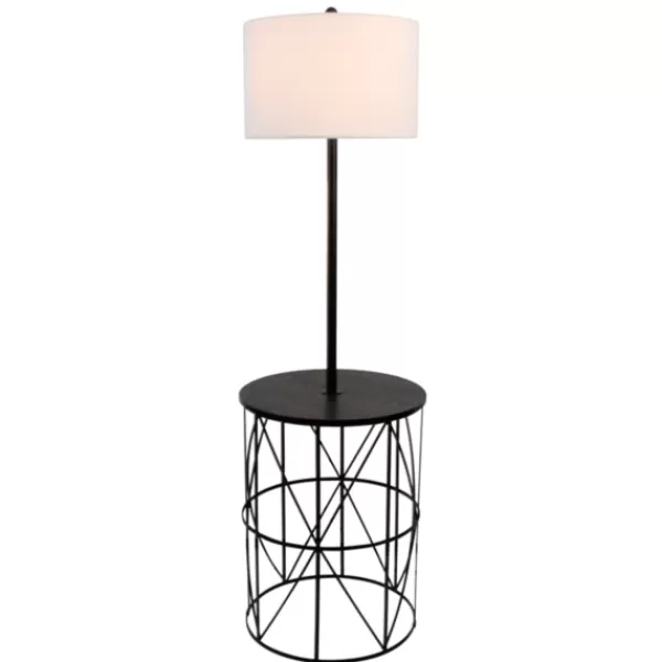 Floor Lamps-Kirkland's Home Black Cross Caged Table Base Floor Lamp White