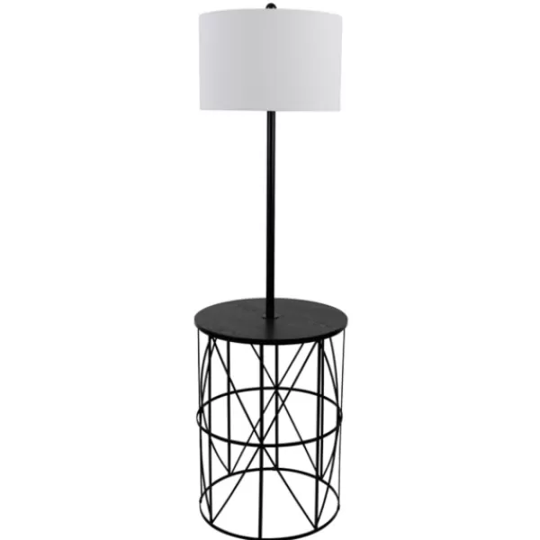 Floor Lamps-Kirkland's Home Black Cross Caged Table Base Floor Lamp White