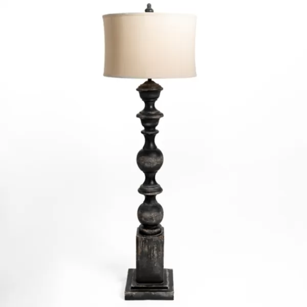 Floor Lamps-Kirkland's Home Black Distressed Carved Floor Lamp Tan