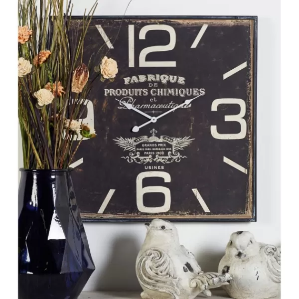 Clocks-Kirkland's Home Black Distressed Wood Face Square Clock