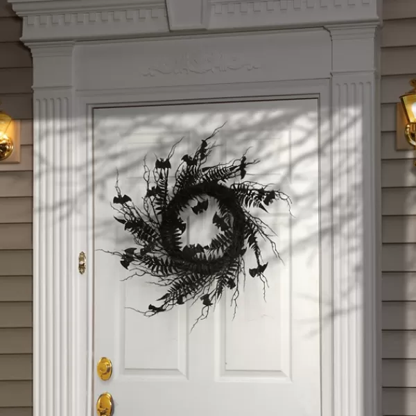 Wreaths-Kirkland's Home Black Fern Swirl Bats Halloween Wreath